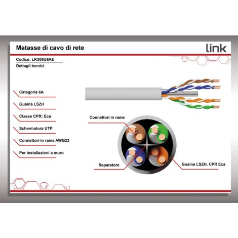 Link Cavo Solido Utp Per Reti Categoria 6a Lszh In Rame Matassa Mt 305 Classe Eca