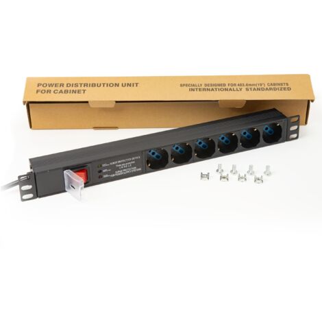 Link LK10066 - Multipresa da Rack 19", 6 prese UNIVERSALI con INTERRUTTORE e SPINA ITALIANA 16A ed interruttore contro le sovratensioni - ELETTE REVERSIBILI 180°