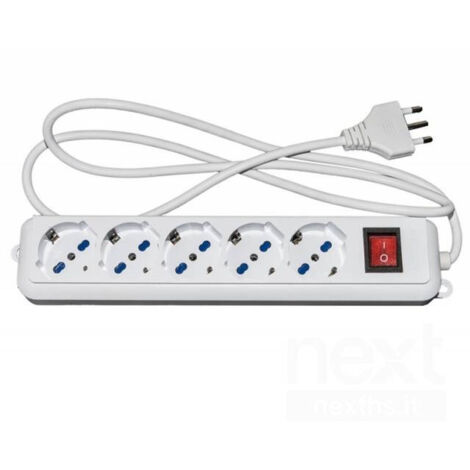 Link Multipresa 5 Prese Universali Ita-Schuko 10-16-A Spina 16-A con Interruttore Bianca con Protezione Contro Sovraccarichi
