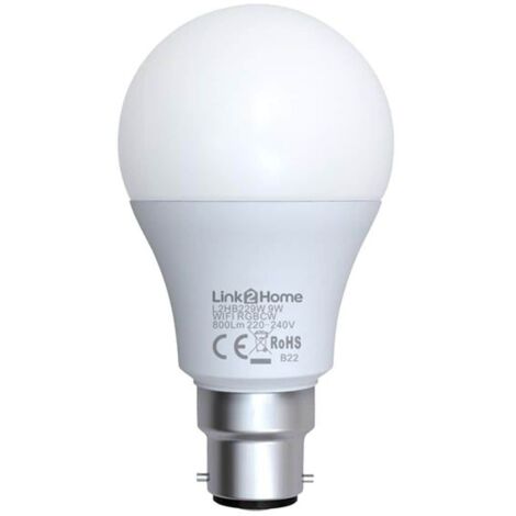 Link2Home L2HB229W Wi-Fi LED BC (B22) Opal GLS Dimmable Bulb, White + RGB 800 lm 9W LTHB229W