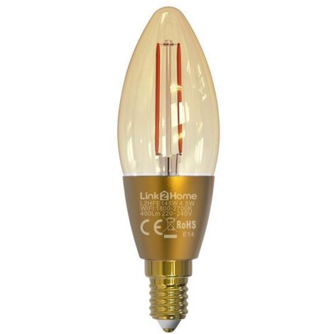 Link2Home L2HFE145W Wi-Fi LED SES (E14) Candle Filament Dimmable Bulb, White 400 lm 4.5W LTHFE145W