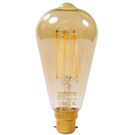 Link2Home Wi-Fi LED BC (B22) Pear Filament Dimmable Bulb, White 470 lm 4.5W LTHFEB22P5W