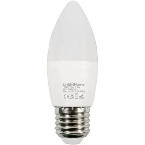 Link2Home Wi-Fi LED ES (E27) Opal Candle Dimmable Bulb, White + RGB 470 lm 5.5W LTHE275W