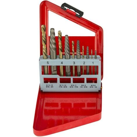 Linkshänder-Schraubenausdreher und Bohrer-Set, 10 Bohrer, HSS M2, Kobaltstahl