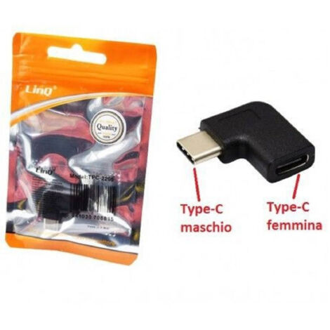 Linq - Adattatore Connettore Da Type-c Tipo C Maschio A Type-c Femmina Ad Angolo Tpc-2205 -