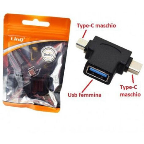 Linq - Adattatore Convertitore Lettore Otg 2in1 Usb Femmina A 2 Type-c Maschio Usb-2210 -
