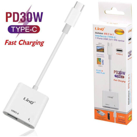 Linq - Adattatore Otg 2 In 1 Interfaccia Type-c A Porta Usb 3.0 + Tipo-c Pd 30w Otg598 -