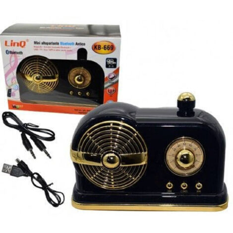Linq - Mini Altoparlante Speaker Cassa Bluetooth Vintage Style Portatile Usb Jack Kb-669 -