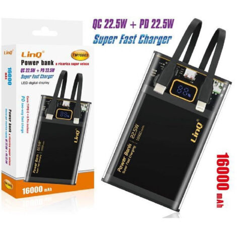Linq - Power Bank 16000mah 22.5w Tm16003 Qc + Pd Super Fast Charger Qc 22.5w Display Led -