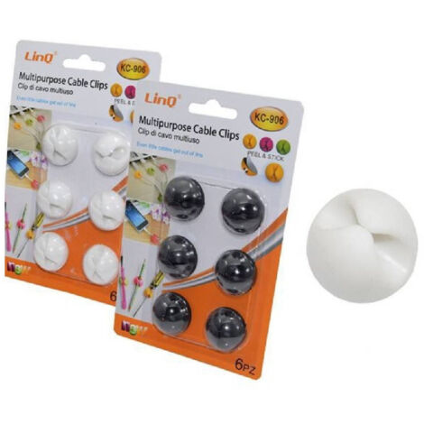 Linq - Set 6 Pezzi Clip Raccogli Cavo Fissare Fili Adesivi Multiuso Tavolo Parete Kc-906 -