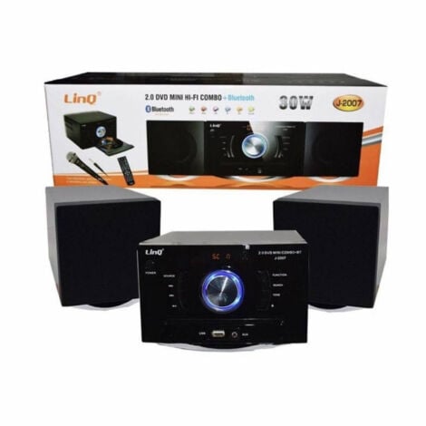 Linq - Stereo Lettore Dvd Cd Mini Hi-fi Combo + Bluetooth 30w Microfono 2.0 Casse J-2007 -