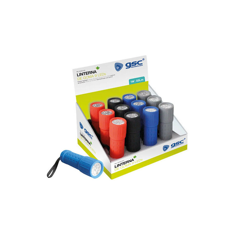 

Linterna 9LEDs goma - 12 uds. caja expositor