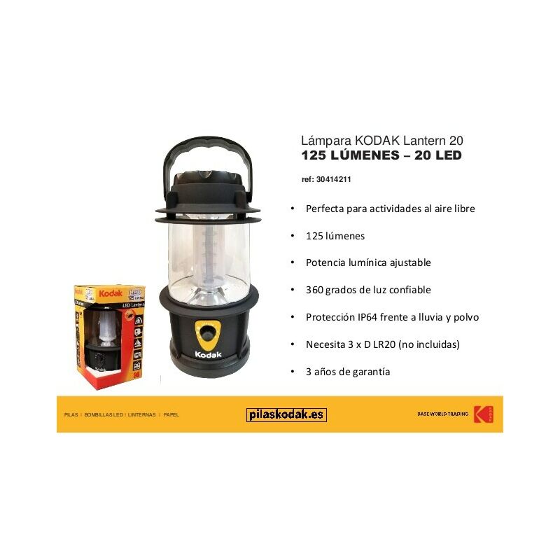 

Base World Trading,s.l.u. - LINTERNA CAMPING 20 LED LANTERN 125LM KODAK