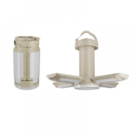 Linterna de camping plegable, 4 luces, resistente al agua IPX4, con pantalla digital LED, ideal para cortes de luz o emergencias, color beige.