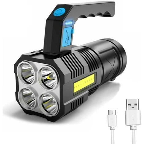 Linterna de camping recargable por USB de alto brillo con 4 potentes luces LED, linterna portátil para uso doméstico, linterna impermeable con 4 modos.