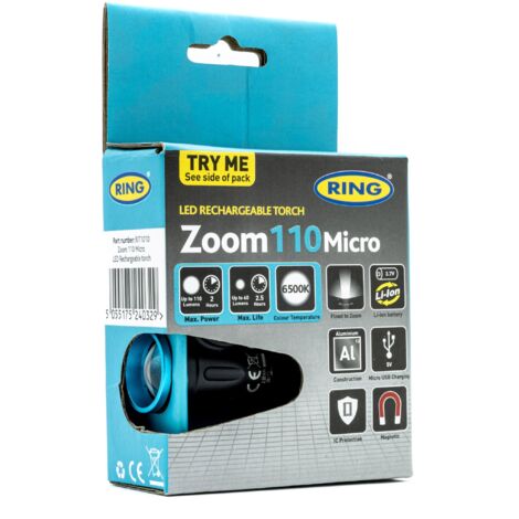 Linterna de inspección LED de 110 lm, 6500 K, imán, zoom y carga USB.