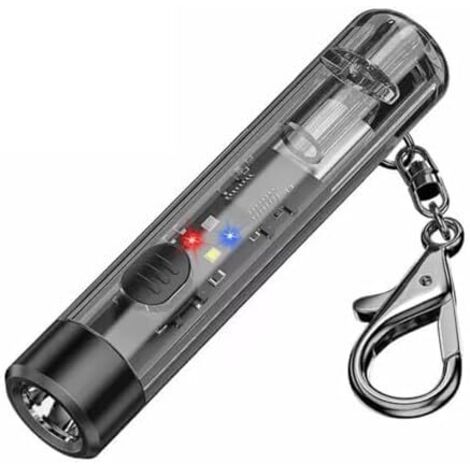 Linterna de llavero: 80 lúmenes, luz de llavero, llavero EDC impermeable IPX4, recargable por USB-C, linterna de llavero de 7 modos con silbato para caminatas nocturnas y campamentos