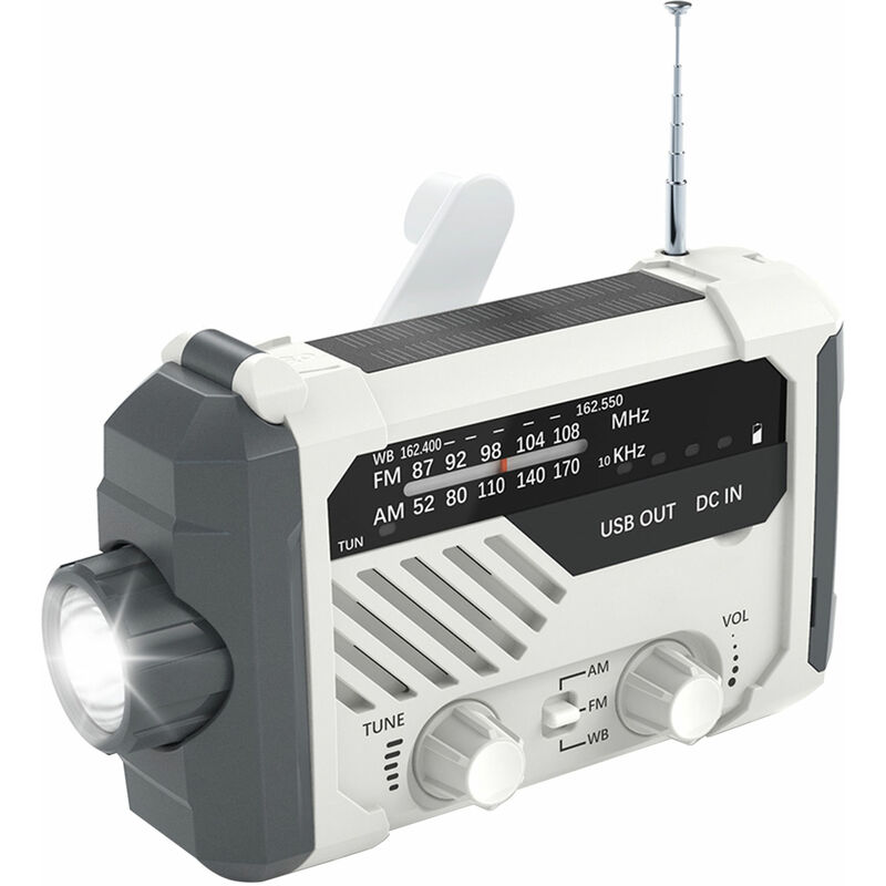 

Dodocool - Linterna de manivela USB solar Radio AM / FM WB Pronostico del tiempo Sirena de emergencia Cargador de telefono SOS, Multicolor