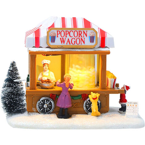 Linterna de palomitas de maíz con carrito de comida de Navidad musical, luces de Navidad con pilas para carrito de comida de Navidad luces de palomitas de maíz