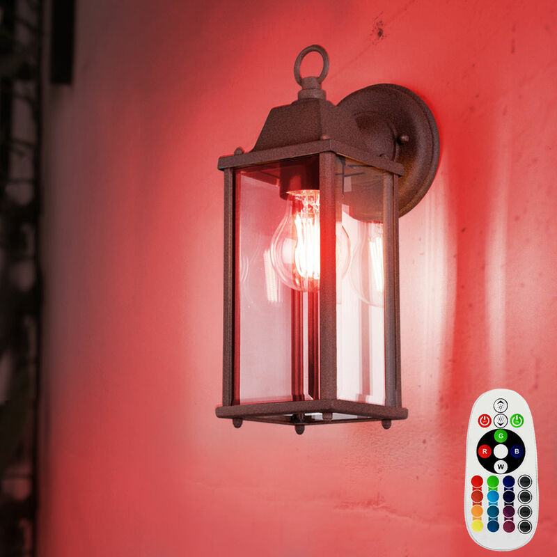 

Farol de pared con control remoto Focos de ALU Luz de jardín Lámpara de rejilla de terraza regulable en un juego que incluye bombillas LED RGB