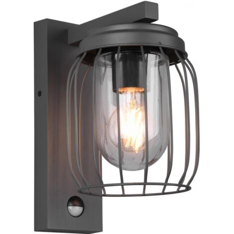 Linterna de pared de malla de alambre antracita Tuela con sensor de iluminación IP44 Trio