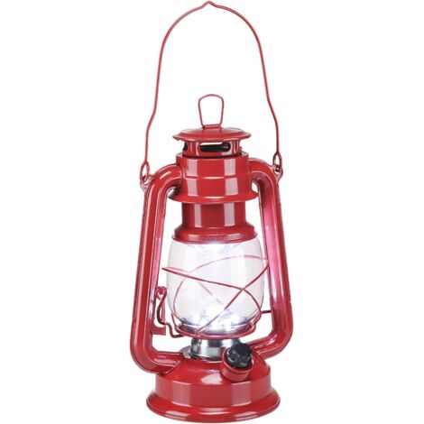 Linterna de tormenta, linterna de camping, hecha de metal con iluminación LED ajustable.