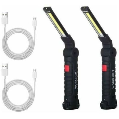 Linterna de trabajo LED recargable, linterna de taller, linterna de trabajo LED con base magnética, luz de inspección para senderismo y acampada. 4,8 x 15 cm