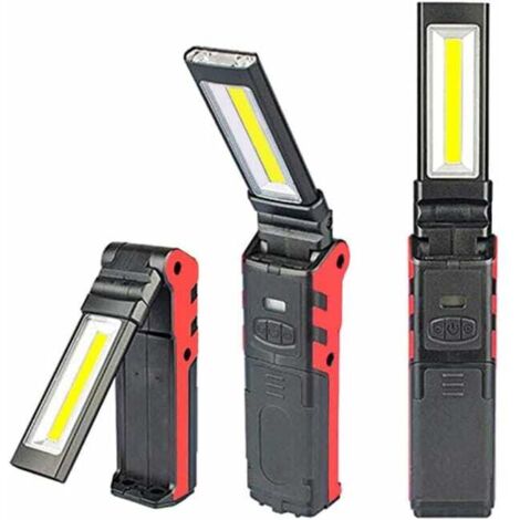 Linterna de trabajo recargable USB, linterna COB, lámpara de inspección LED con base magnética para camping, emergencias (1 unidad)