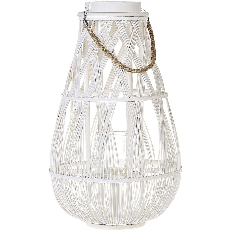 Linterna de madera de bambú blanco y cristal 56 cm interior exterior escandinavo Tonga