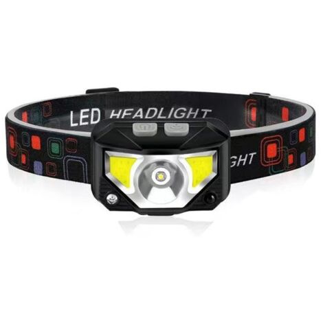 Linterna frontal con fuerte detección de luz, LED para exteriores, batería de larga duración, recargable por USB, ligera, tipo diadema.