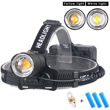 Linterna frontal, entrada y salida de carga USB, indicador de potencia de zoom, lente grande - luz blanca