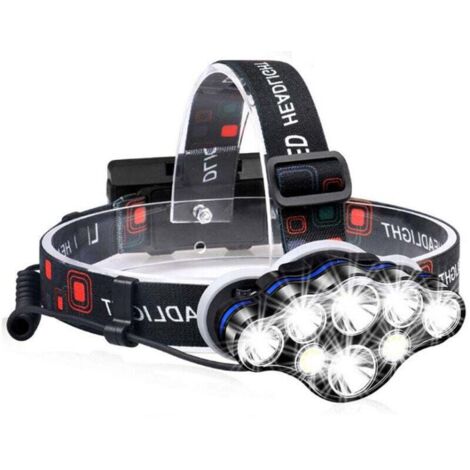 Linterna frontal KZQ de 18 000 lúmenes y 8 LED, 8 modos de iluminación, ultrabrillante, recargable por USB, ajustable a 90°, impermeable y ligera, ideal para pesca, camping, lectura y senderismo.