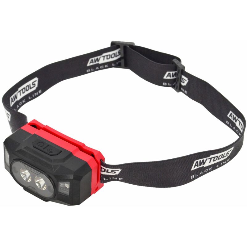 Linterna frontal LED AWTOOLS, bater铆a externa USB, l铆nea negra
