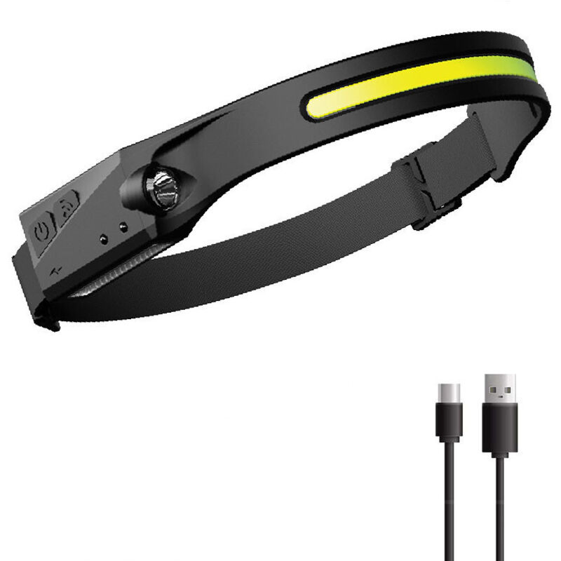 Linterna frontal LED con sensor, potente linterna frontal COB XPE, 5 modos, recargable por USB, lámpara para correr, camping, lectura, senderismo,