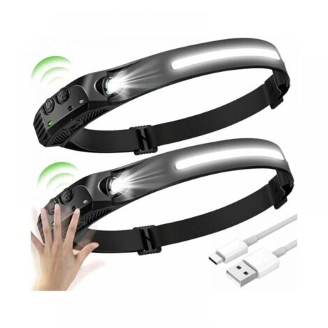 Linterna frontal LED de 2 piezas, linterna frontal con sensor LED, linterna frontal LED impermeable recargable por USB