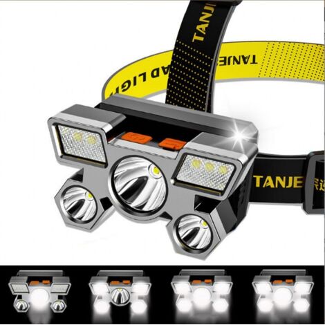 Linterna frontal LED de cinco cabezales, luz potente, súper brillante, recargable, luz de pesca de largo alcance, linterna (amarilla, 1 unidad)