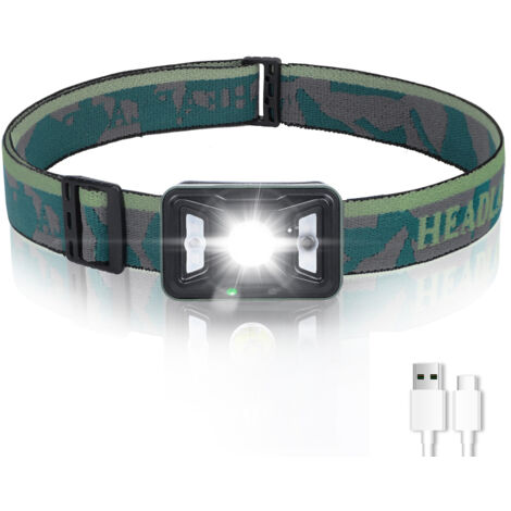 Linterna frontal LED recargable, ángulo ajustable, resistente al agua, linterna para ciclismo, pesca y actividades al aire libre.