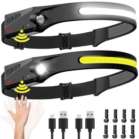 Linterna frontal LED recargable con diadema - 2 unidades
