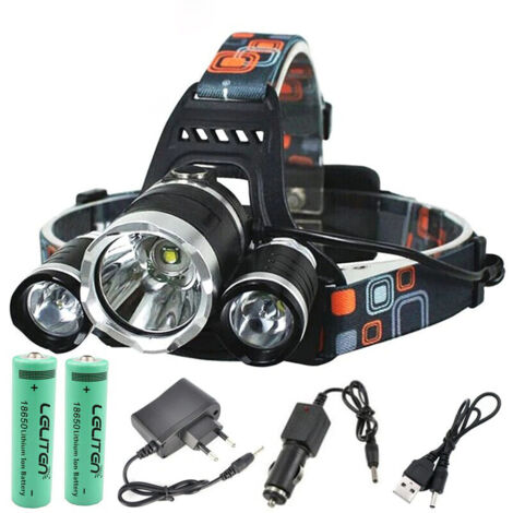 Linterna frontal LED recargable con zoom para pesca, caza y camping.