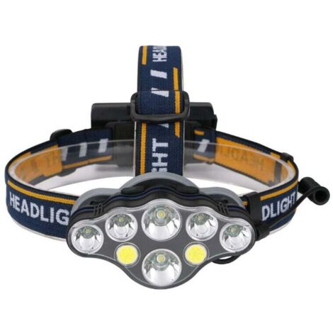 Linterna frontal LED recargable KZQ, ultrapotente, de 8 LED y 18 000 lúmenes, impermeable y ligera, ideal para camping, pesca, espeleología, jogging y senderismo.