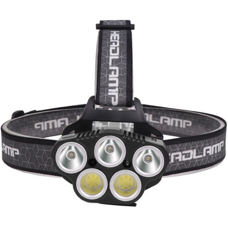Linterna frontal LED recargable, linterna frontal de 5 LED con sensor de movimiento, resistente al agua, 6 modos, linterna frontal XPE y COB
