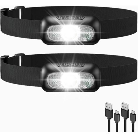 Linterna frontal LED recargable (paquete de 2), linterna con 5 modos de iluminación, resistente al agua IP44, linterna frontal portátil con luz roja para ciclismo, camping, senderismo, bricolaje [Clas