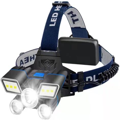 Linterna frontal LED recargable por USB, 12.000 lúmenes, ultrabrillante, 5 LED, 9 modos de iluminación, resistente al agua, ideal para correr, acampar, pescar, hacer senderismo y ciclismo.