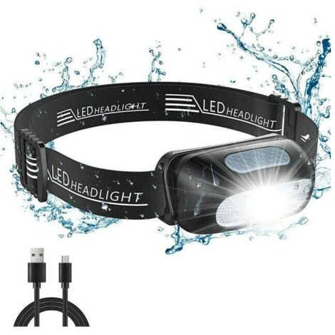 Linterna frontal LED recargable, potente linterna frontal impermeable con 5 modos de iluminación, linterna frontal con sensor de movimiento, luz de trabajo impermeable recargable por USB, ultraligera 