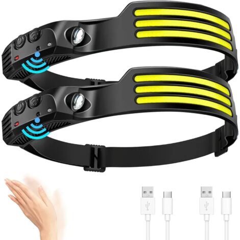 Linterna frontal LED ultra potente, 3000 lúmenes, linterna superbrillante de 3 LED recargable por USB, ángulo de visión de 230° con sensor de movimiento, resistente al agua IPX5.