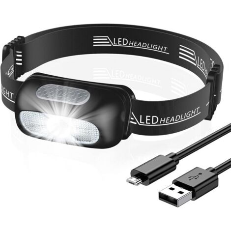Linterna frontal LED ultrabrillante con 5 modos de luz, resistente al agua IPX4, recargable y portátil con luz roja para pesca, camping, ciclismo y senderismo.