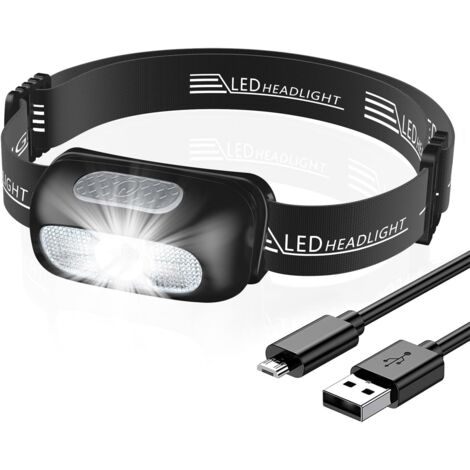 Linterna frontal LED ultrapotente con 5 modos de iluminación, resistente al agua IPX4, recargable y portátil con luz roja para pesca, camping, ciclismo y senderismo.