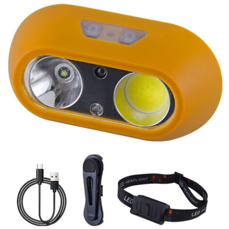 Linterna frontal ligera para acampar y pescar, multimodo, resistente al agua, recargable por USB, con clip.