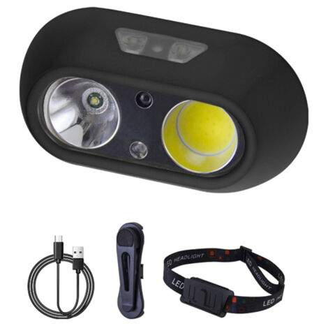 Linterna frontal ligera para acampar y pescar, multimodo, resistente al agua, recargable por USB, con clip.