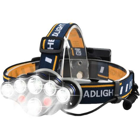 Linterna frontal, linterna frontal de 8 LED, linterna frontal LED ultra potente, recargable por USB, ajustable a 90°, resistente al agua y ligera para pesca, camping, lectura, senderismo (batería no i